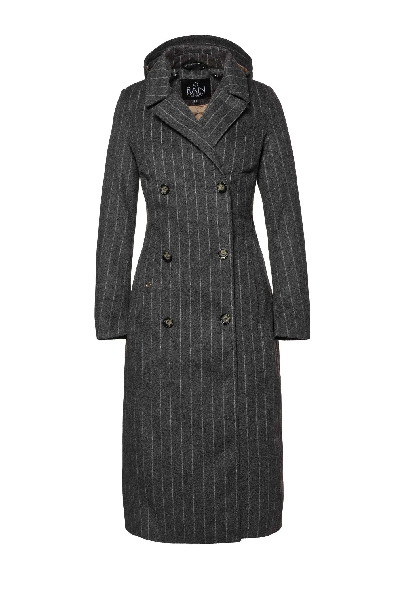 Maxi double breasted wrapcoat - Grey Wool Stripe