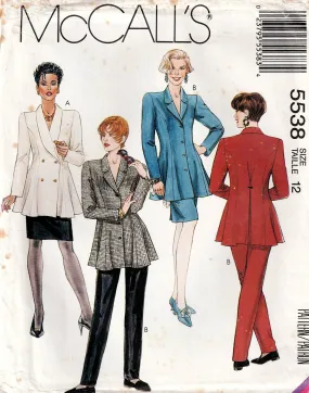 McCall's 5538 Womens Fit & Flared Jacket Tapered Pants & Slim Skirt 1990s Vintage Sewing Pattern Size 12 Bust 34 inches UNCUT Factory Folded