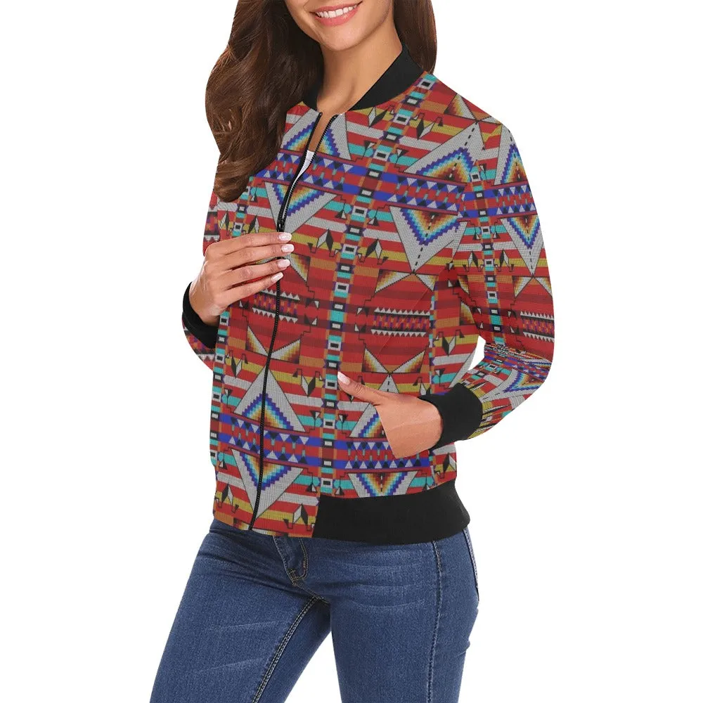 Medicine Blessing Red All Over Print Bomber Jacket for Women