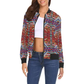 Medicine Blessing Red All Over Print Bomber Jacket for Women