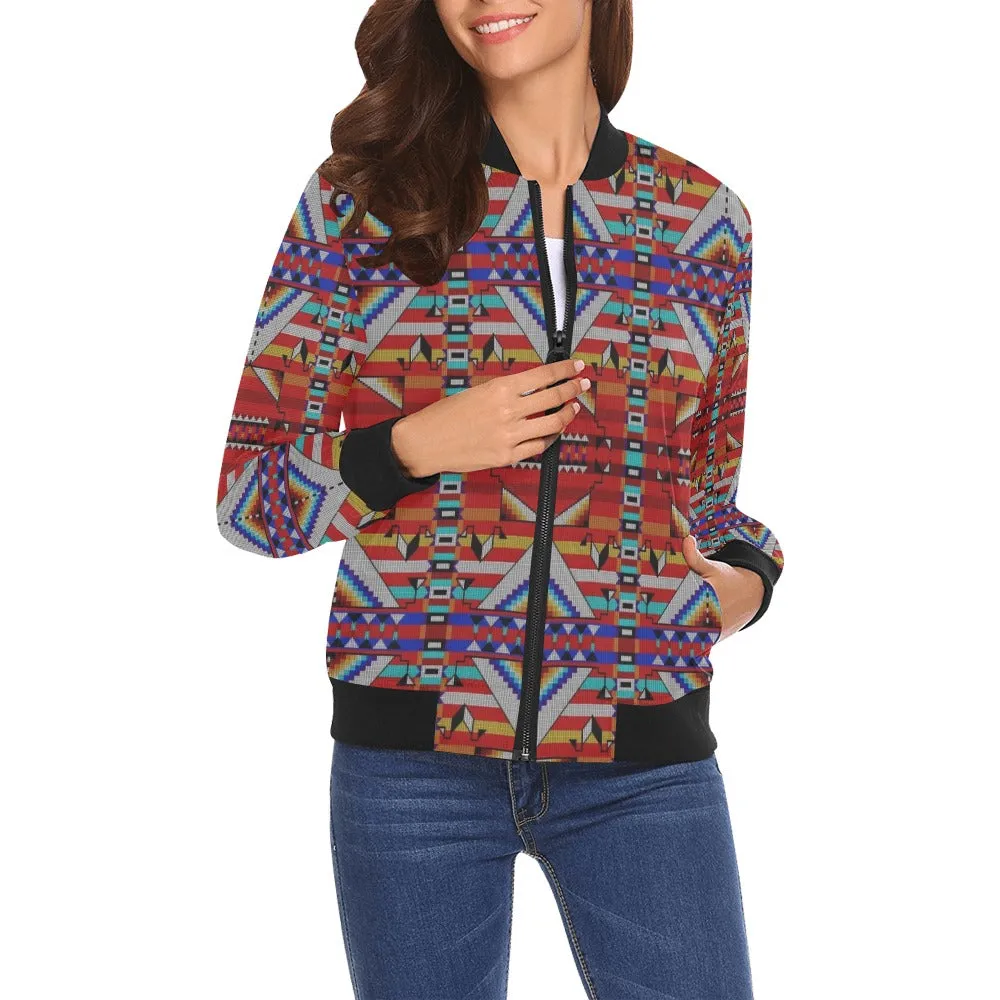 Medicine Blessing Red All Over Print Bomber Jacket for Women