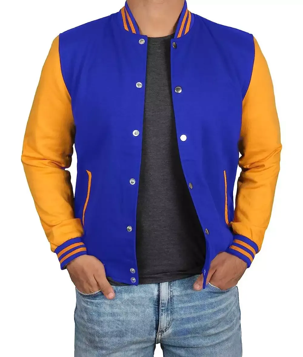 Men Black and Yellow Baseball Bomber Jacket