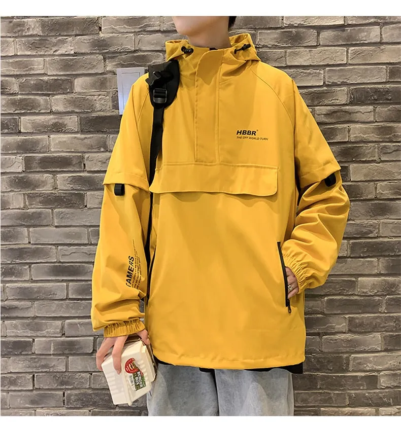 Men Bomber Jacket Mulit Pocket Cargo Jackets Steetwear Spring Hip Hop Windbreaker Coats Korean Fashion Hooded Coat