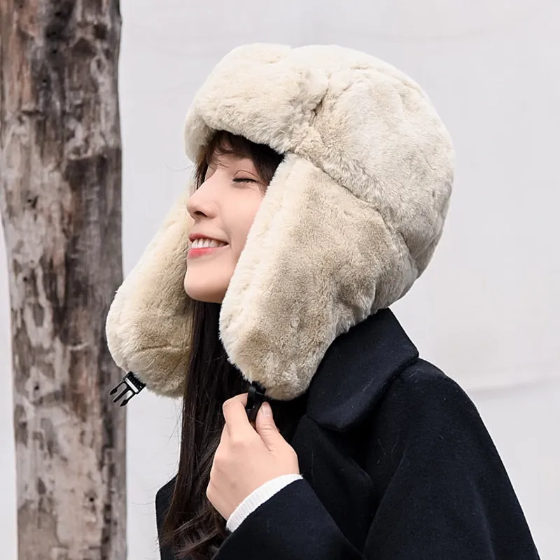 Men Women Cold Winter Bomber Hats Warm Earflaps Thick Fur Added Ear Protector Soviet Multifunctiona Caps Hat