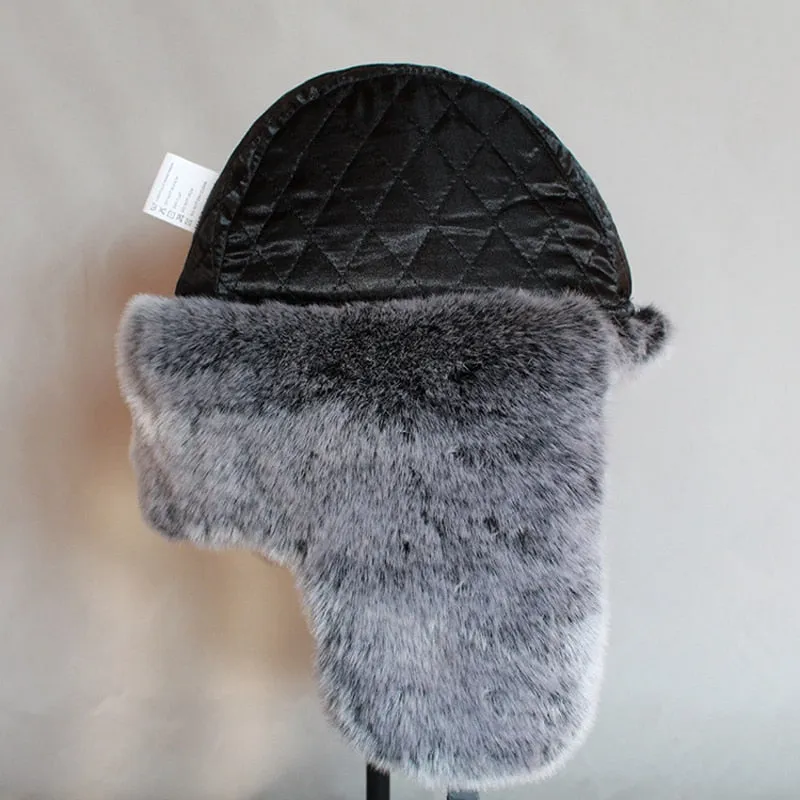 Men  Women Trapper Hat  Russian  Bomber Hat Faux fur Winter Ushanka Snow Cap with Ear Flap