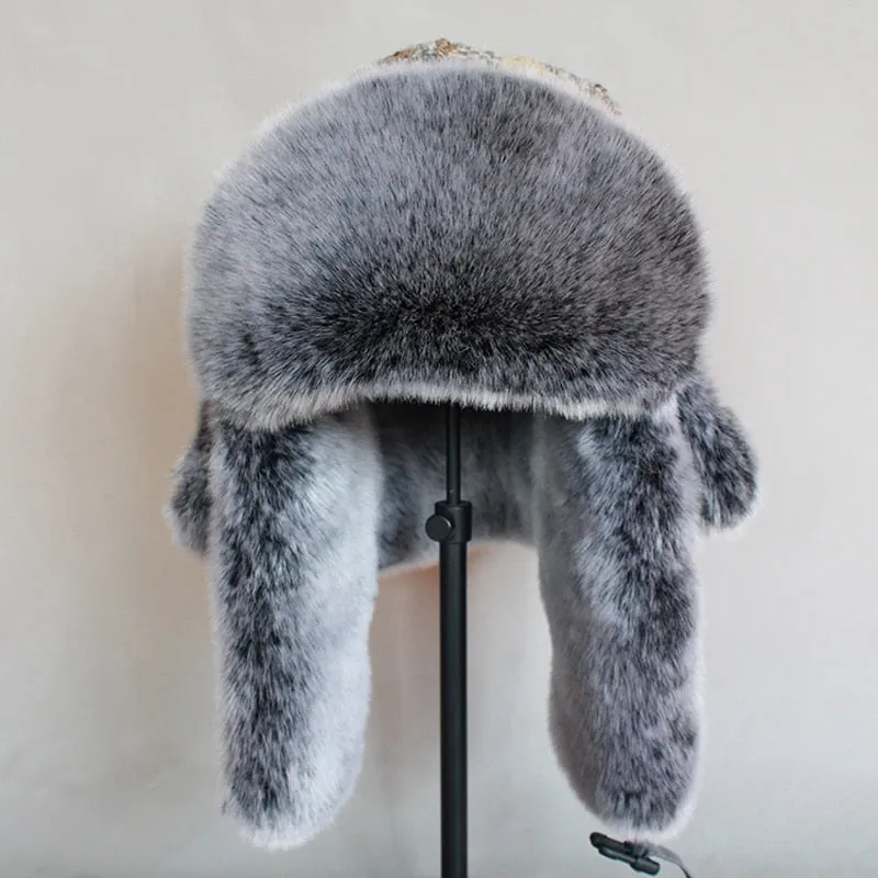 Men  Women Trapper Hat  Russian  Bomber Hat Faux fur Winter Ushanka Snow Cap with Ear Flap