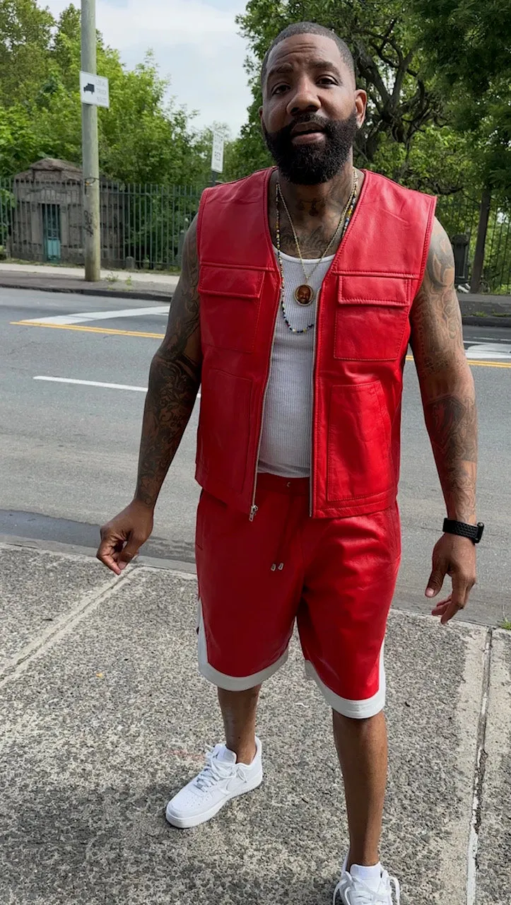 Men's 2 Live and Die Vest With Leather Shorts [Red/White]