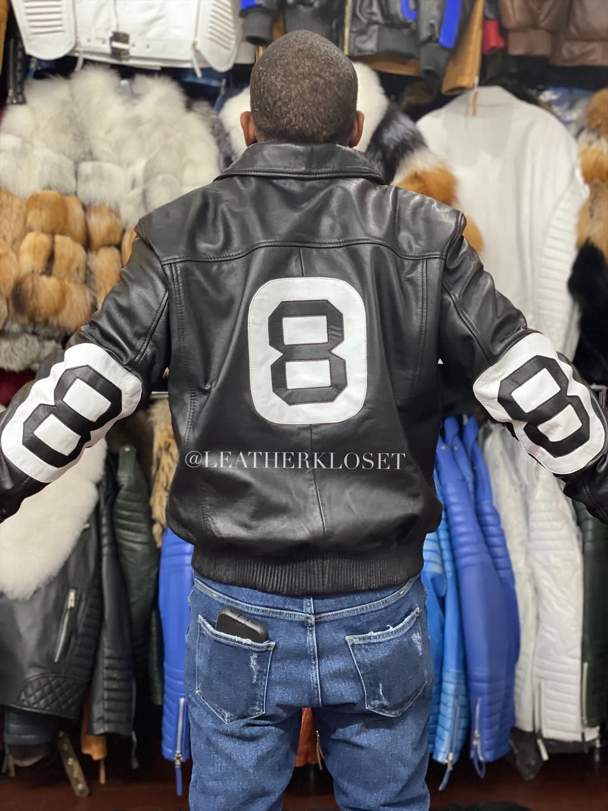 Men's 8 Ball Leather Jacket [Black/White]