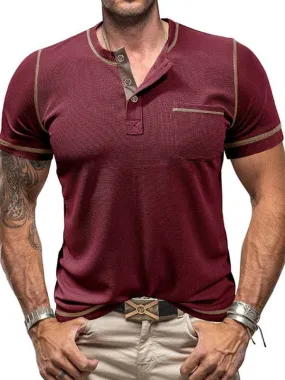 Men's American Vintage Henley Collar Short Sleeve T-Shirt