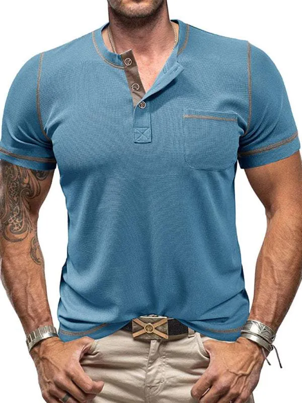 Men's American Vintage Henley Collar Short Sleeve T-Shirt