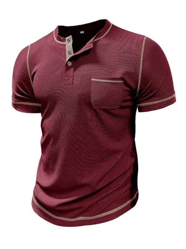 Men's American Vintage Henley Collar Short Sleeve T-Shirt