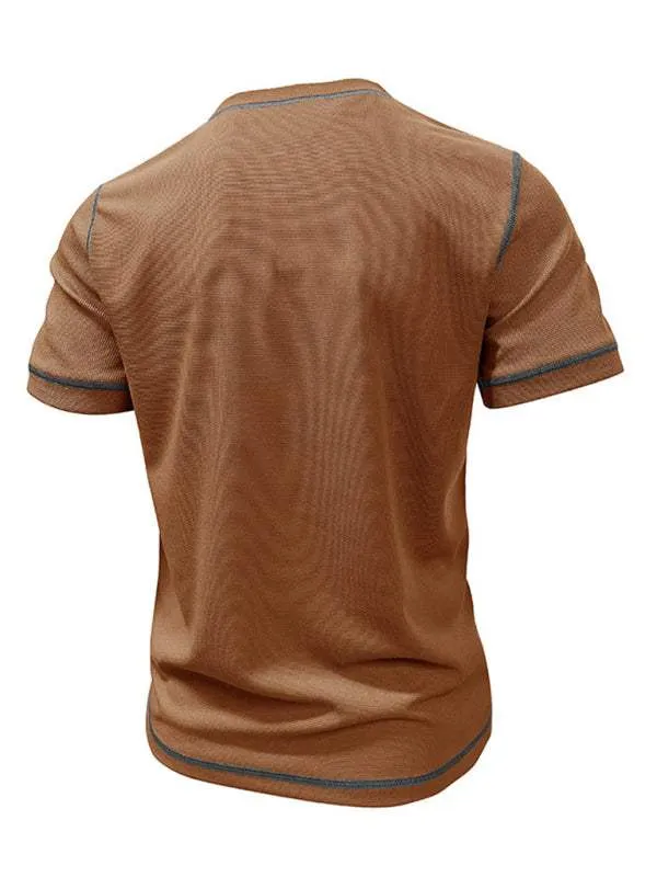 Men's American Vintage Henley Collar Short Sleeve T-Shirt