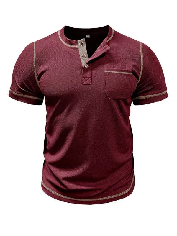 Men's American Vintage Henley Collar Short Sleeve T-Shirt