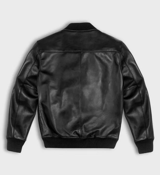 Men's Black Beanu Leather Bomber Jacket