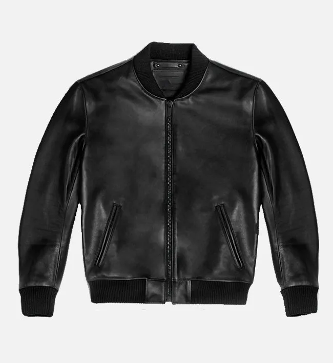 Men's Black Beanu Leather Bomber Jacket