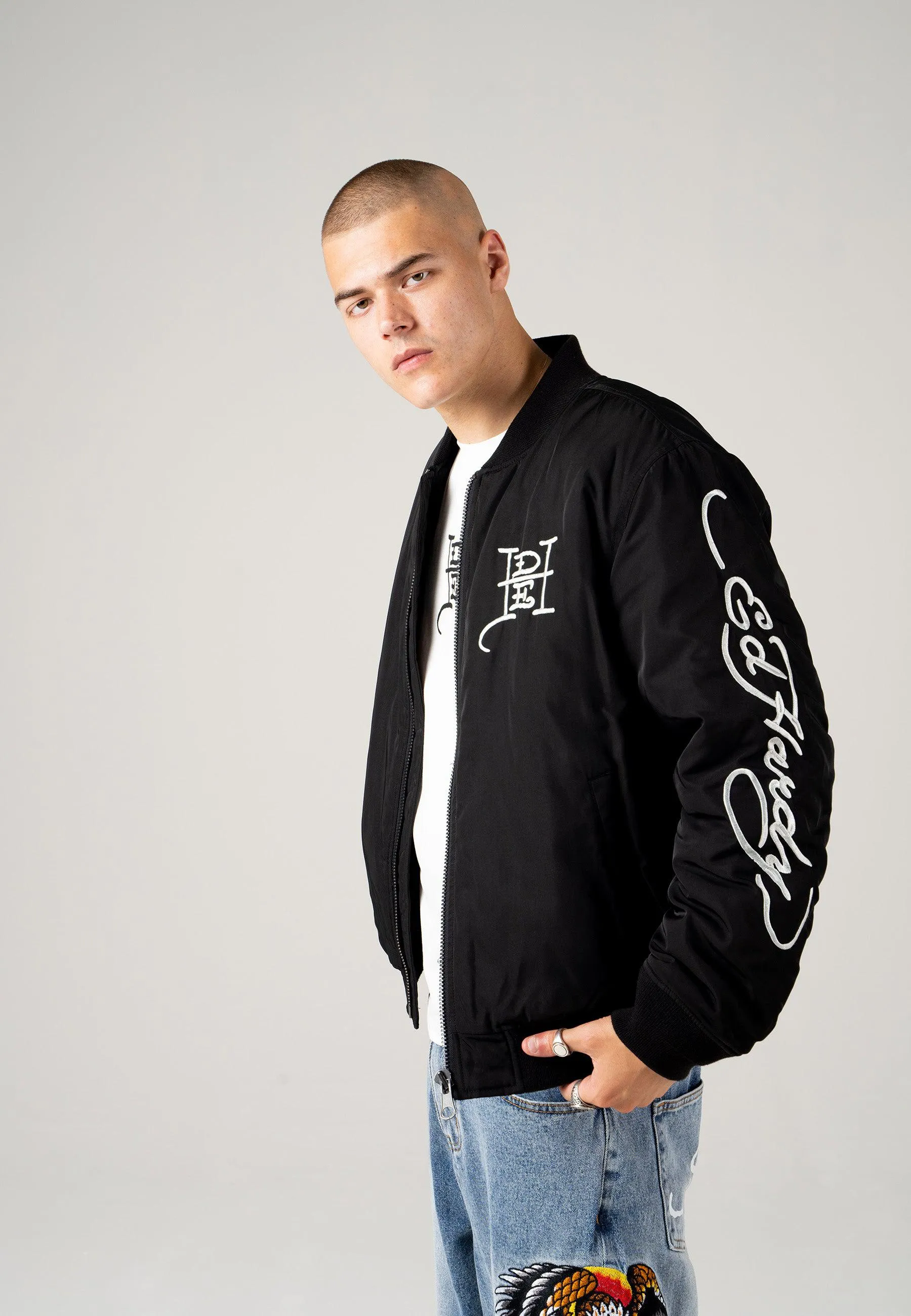 Mens Dragon-Head-Deh Bomber Jacket - Black