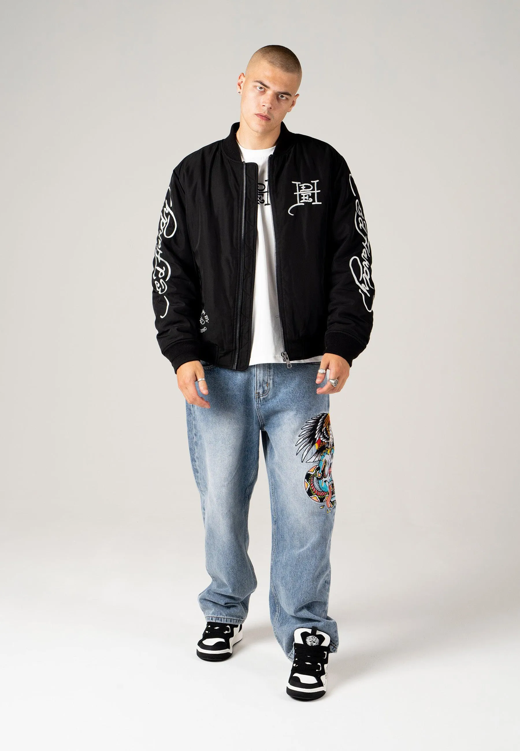 Mens Dragon-Head-Deh Bomber Jacket - Black