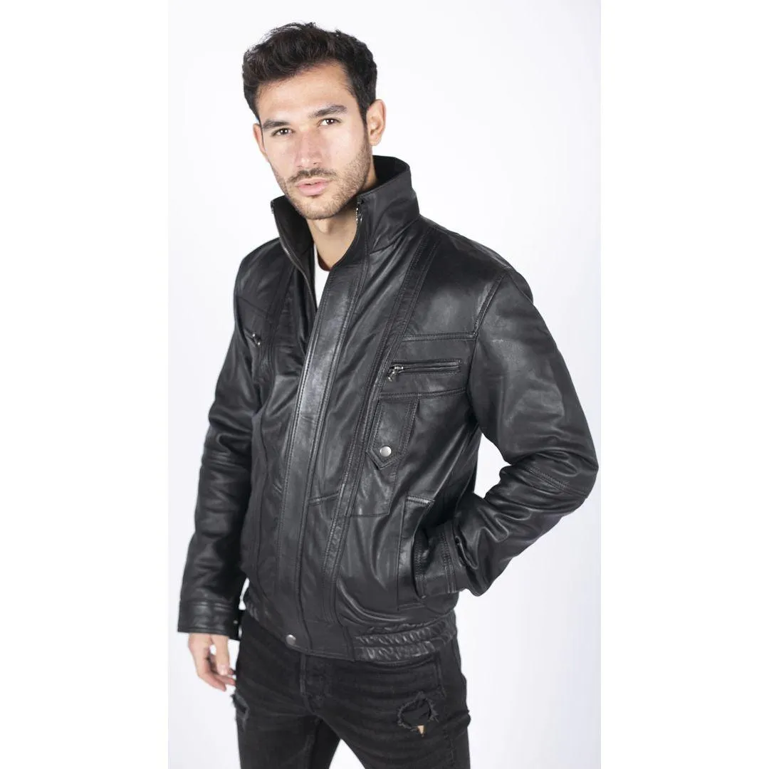 Mens Genuine Leather Bomber Jacket Leather Classic Vintage Style Casual Regular Fit