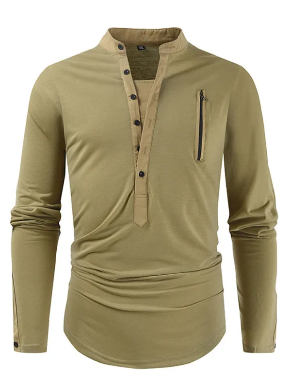 Men's New Outdoor Tactical Zipper Colorblock Henley Collar Long Sleeve T-Shirt