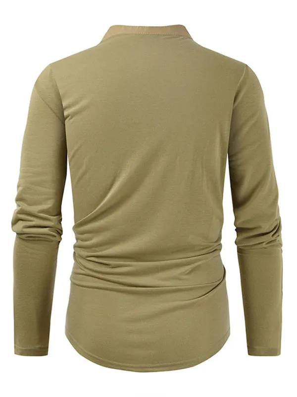 Men's New Outdoor Tactical Zipper Colorblock Henley Collar Long Sleeve T-Shirt