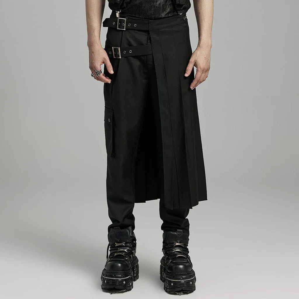 Men's Punk Buckle Pleated Skirt