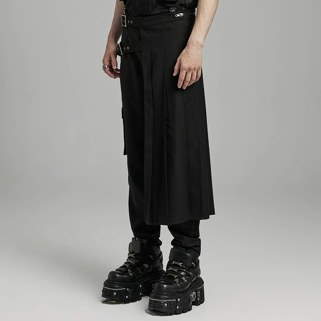 Men's Punk Buckle Pleated Skirt