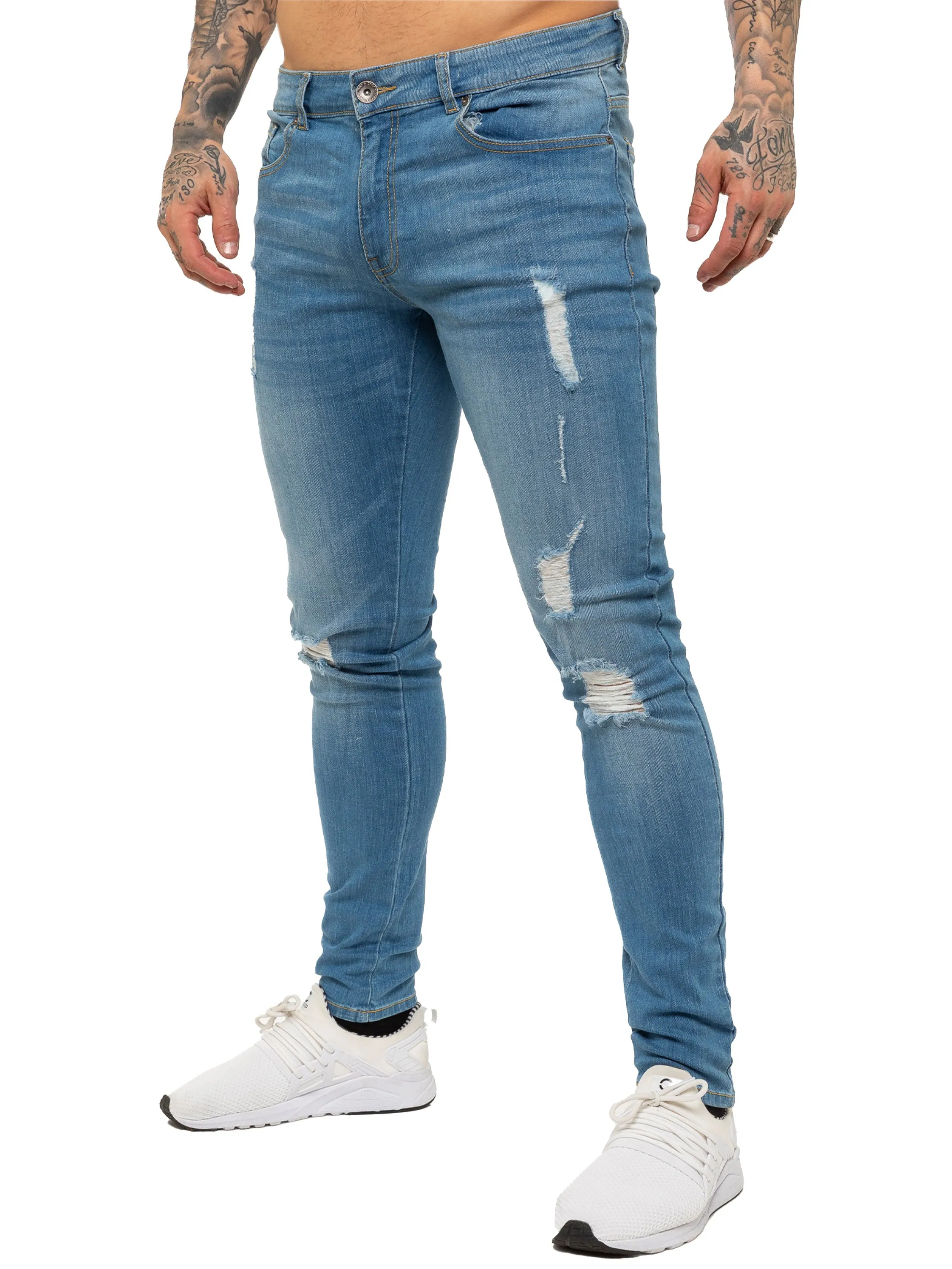 Mens Super Skinny Stretch Ripped Jeans | Enzo Designer Menswear