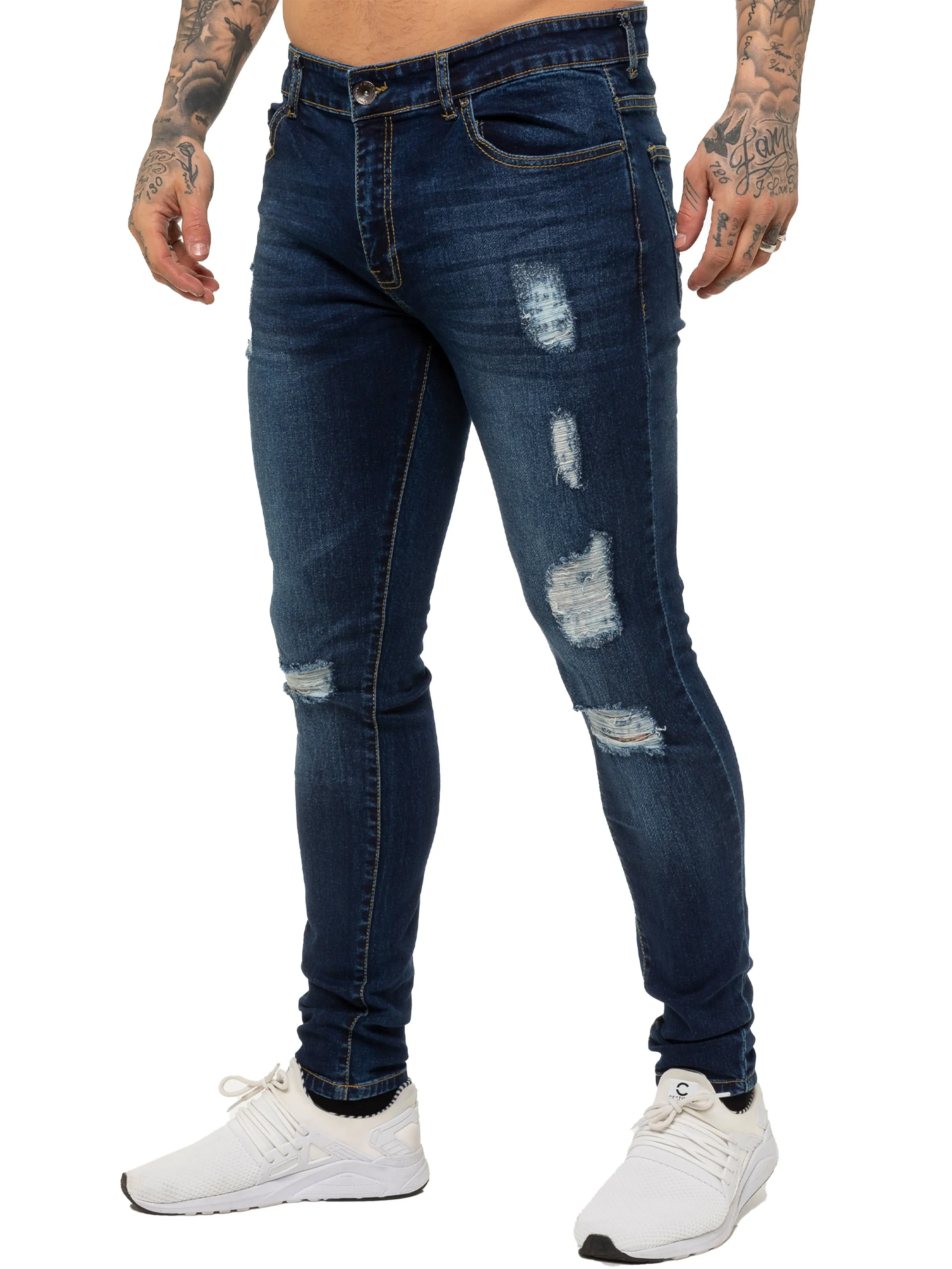 Mens Super Skinny Stretch Ripped Jeans | Enzo Designer Menswear