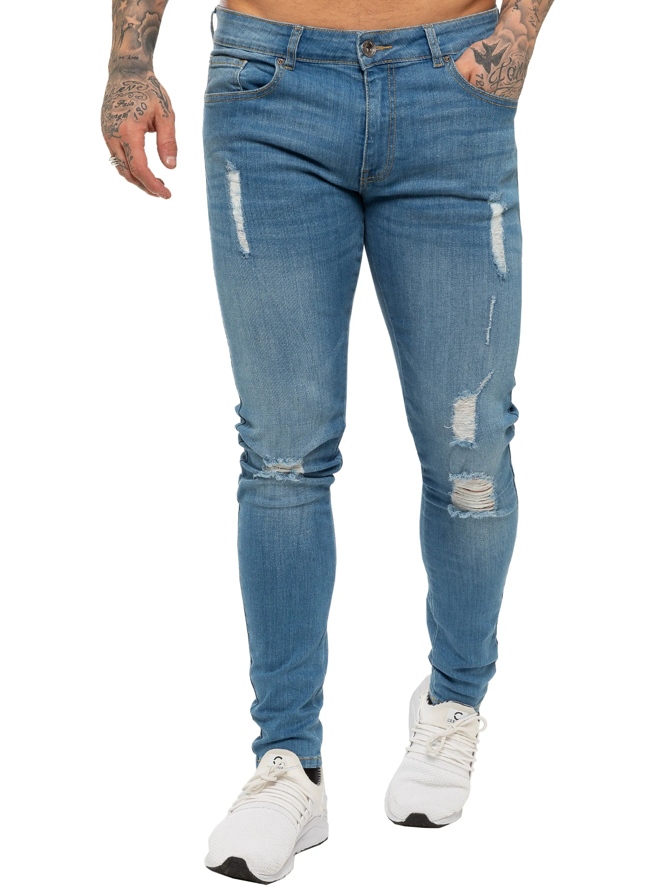 Mens Super Skinny Stretch Ripped Jeans | Enzo Designer Menswear