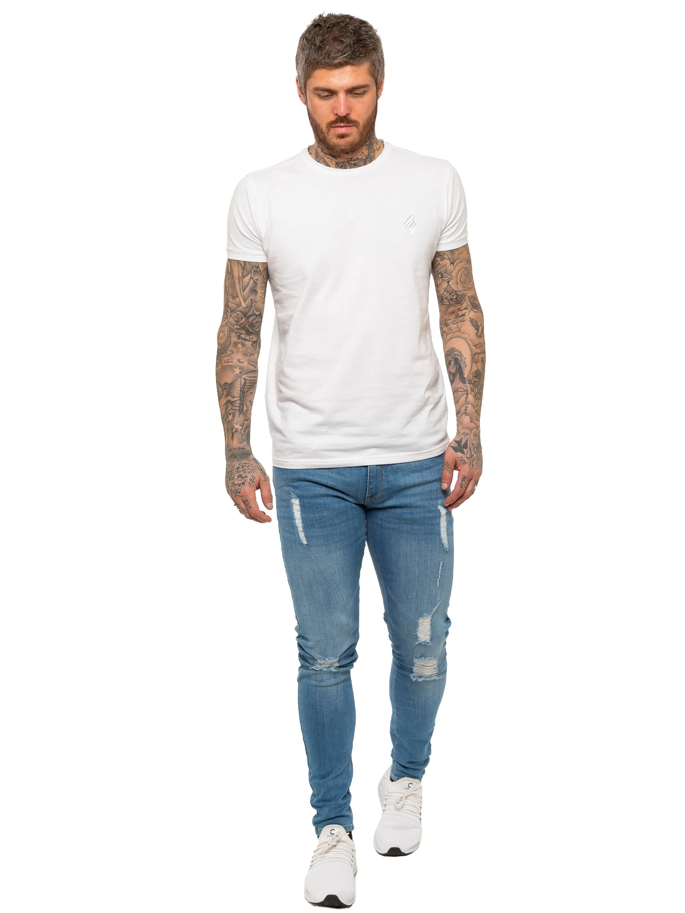 Mens Super Skinny Stretch Ripped Jeans | Enzo Designer Menswear