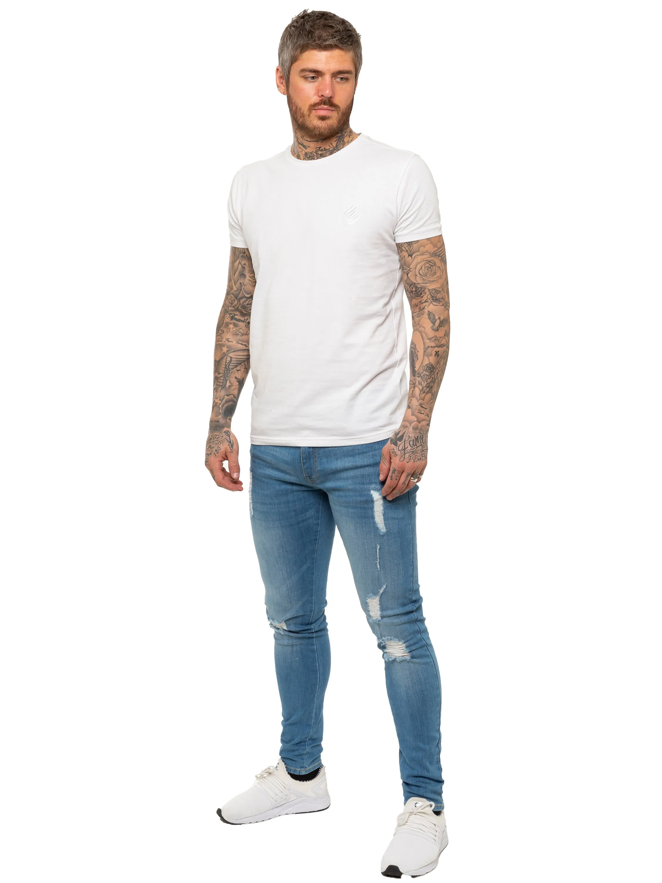 Mens Super Skinny Stretch Ripped Jeans | Enzo Designer Menswear