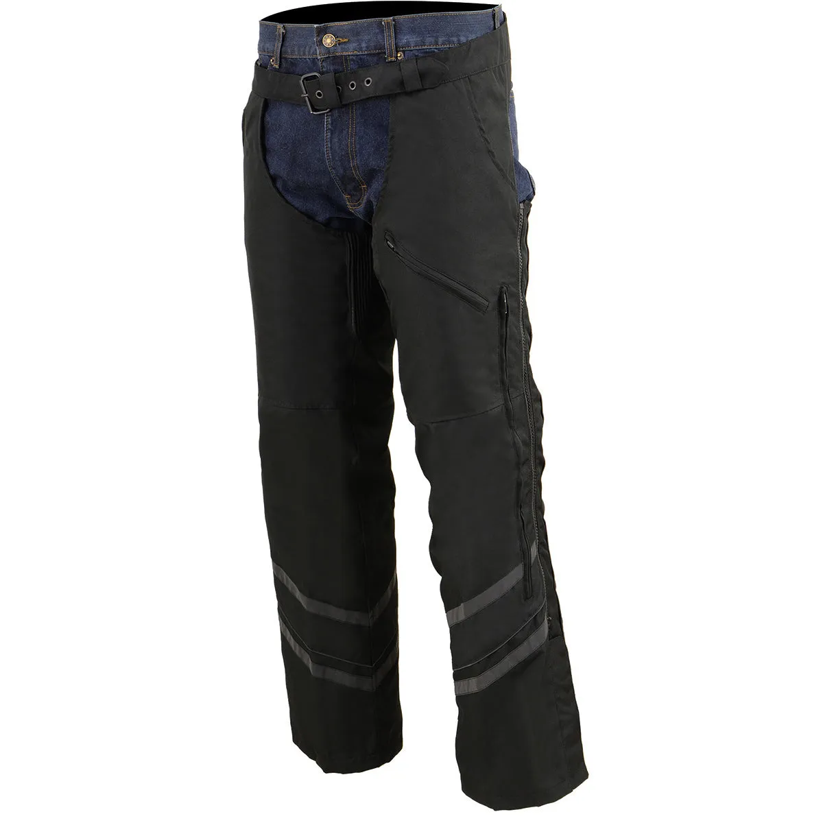 Milwaukee Leather MPM5701 Men's Black ‘Reflective’ Vented Textile Motorcycle Chaps