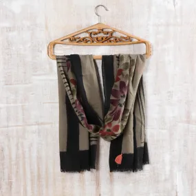 Modern Floral Printed Wool Shawl from India - Modern Serenity | NOVICA