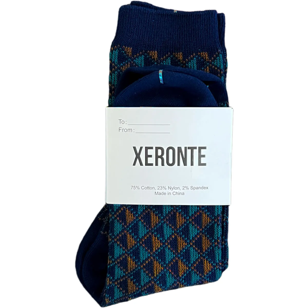 Navy Blue Diamond Quilted Pattern Mens Crew Socks