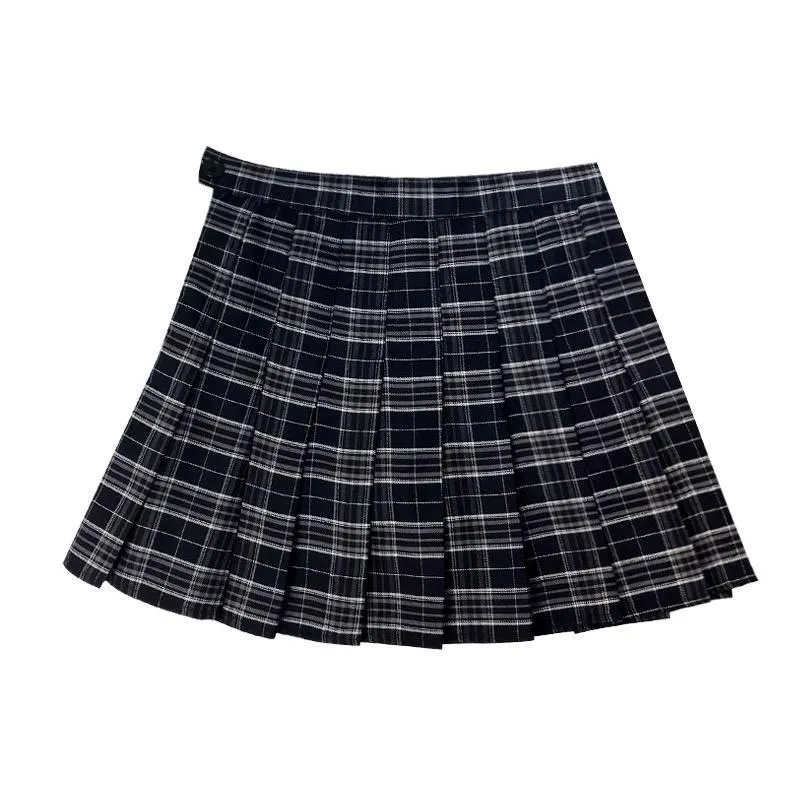 Navy Blue Plaid Pleated High Waist Skirt SD00619