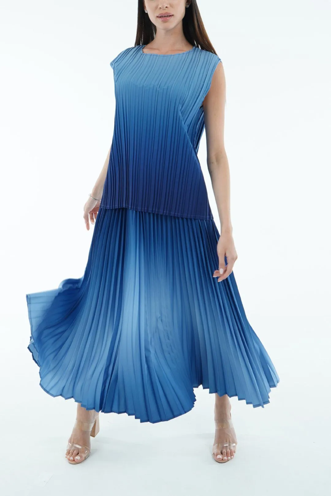 Ombre Palazzo Pleated A-line Skirt