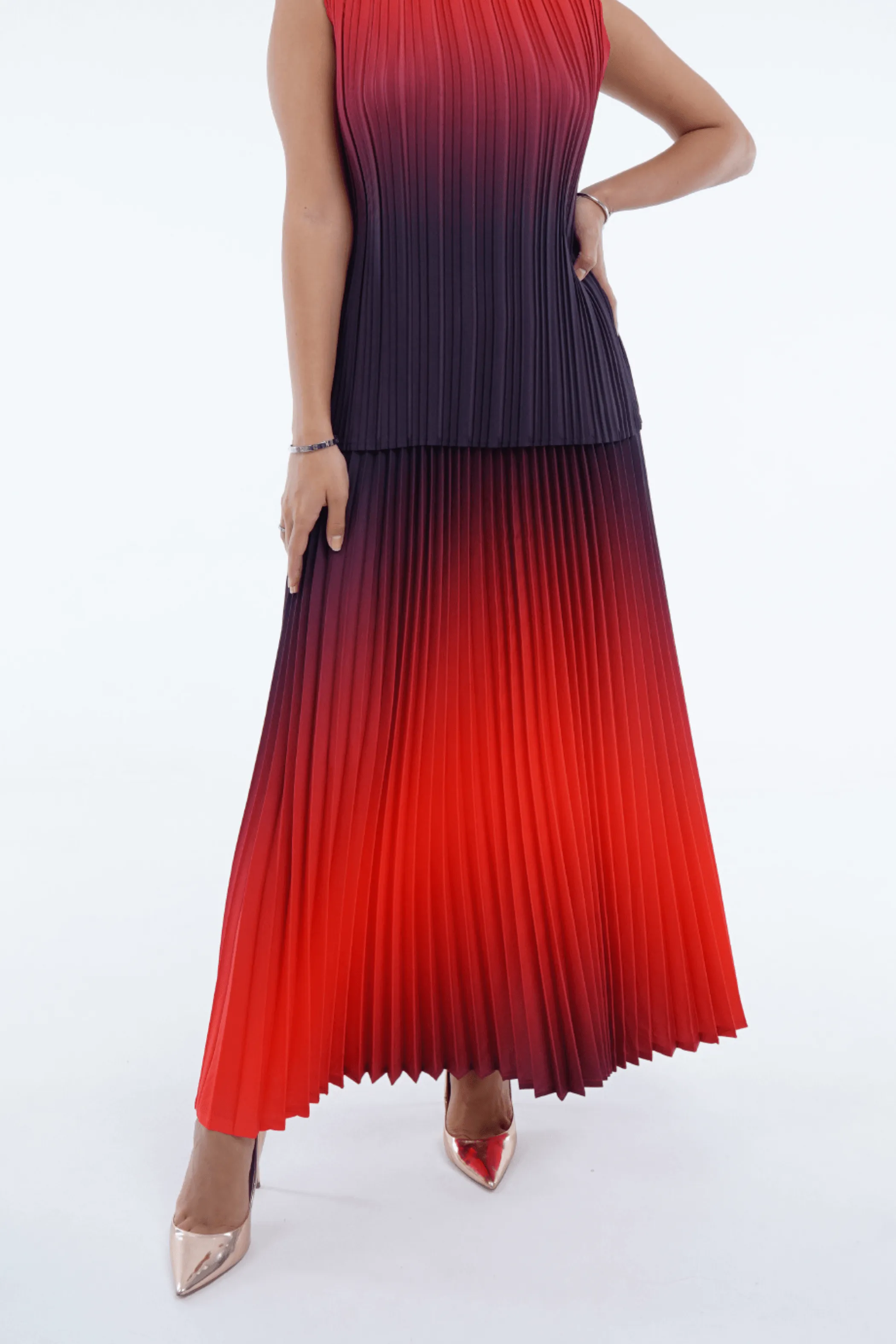 Ombre Palazzo Pleated A-line Skirt