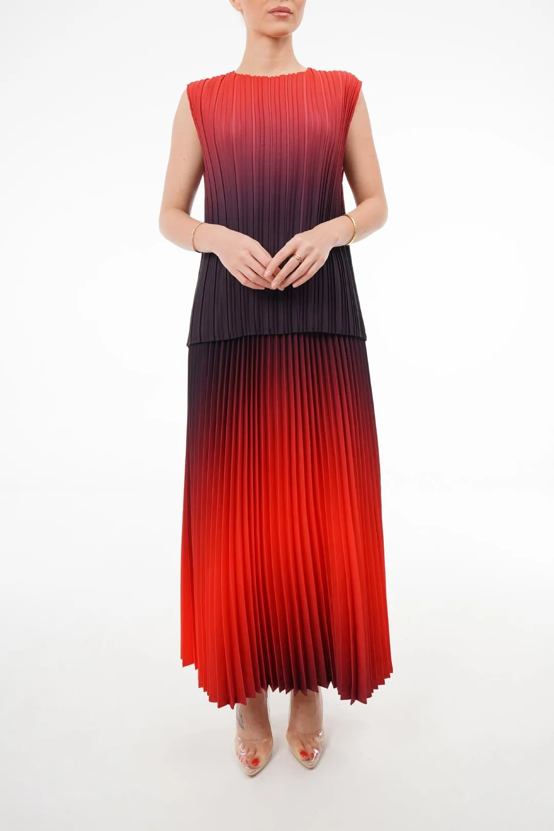 Ombre Palazzo Pleated A-line Skirt