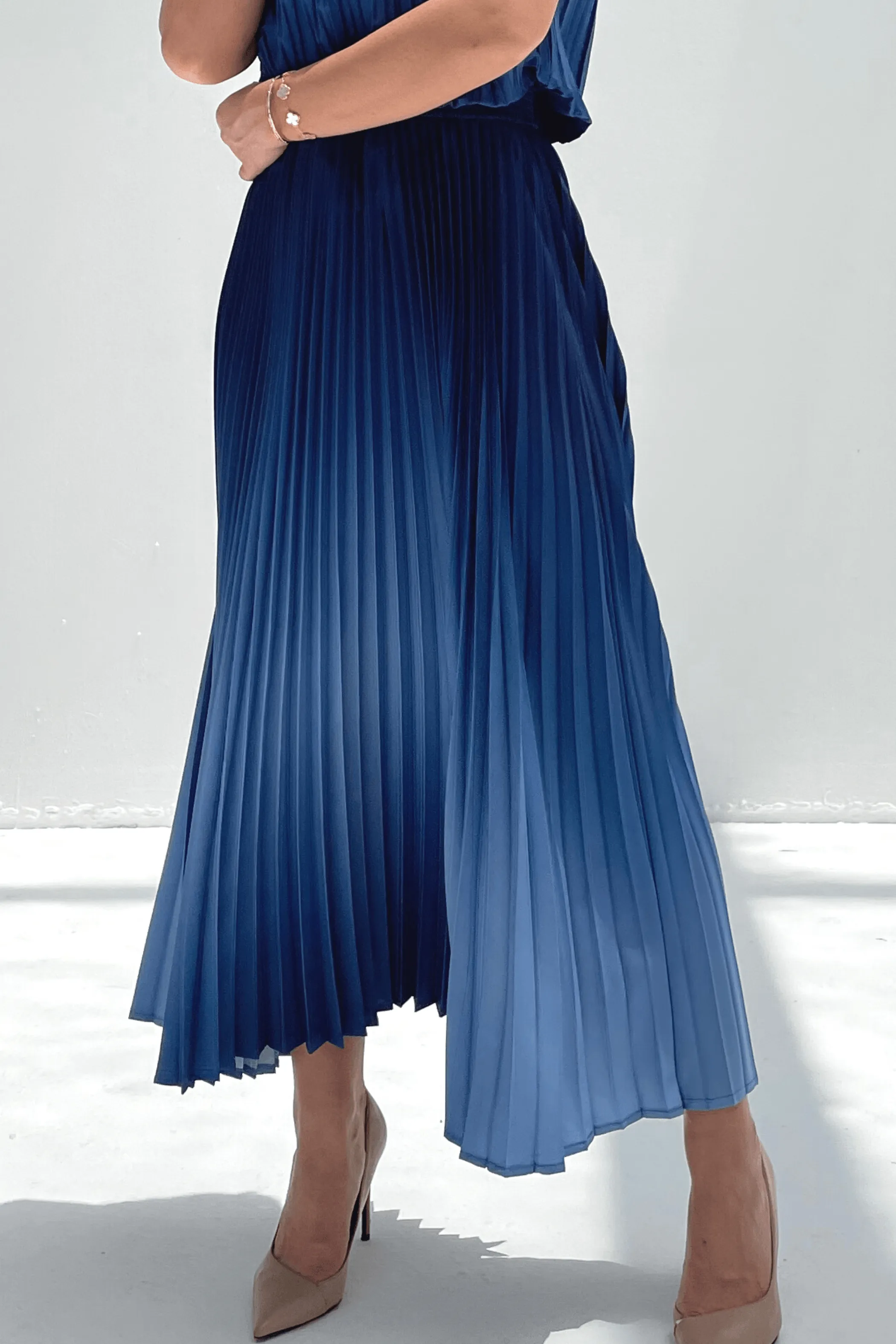 Ombre Palazzo Pleated A-line Skirt