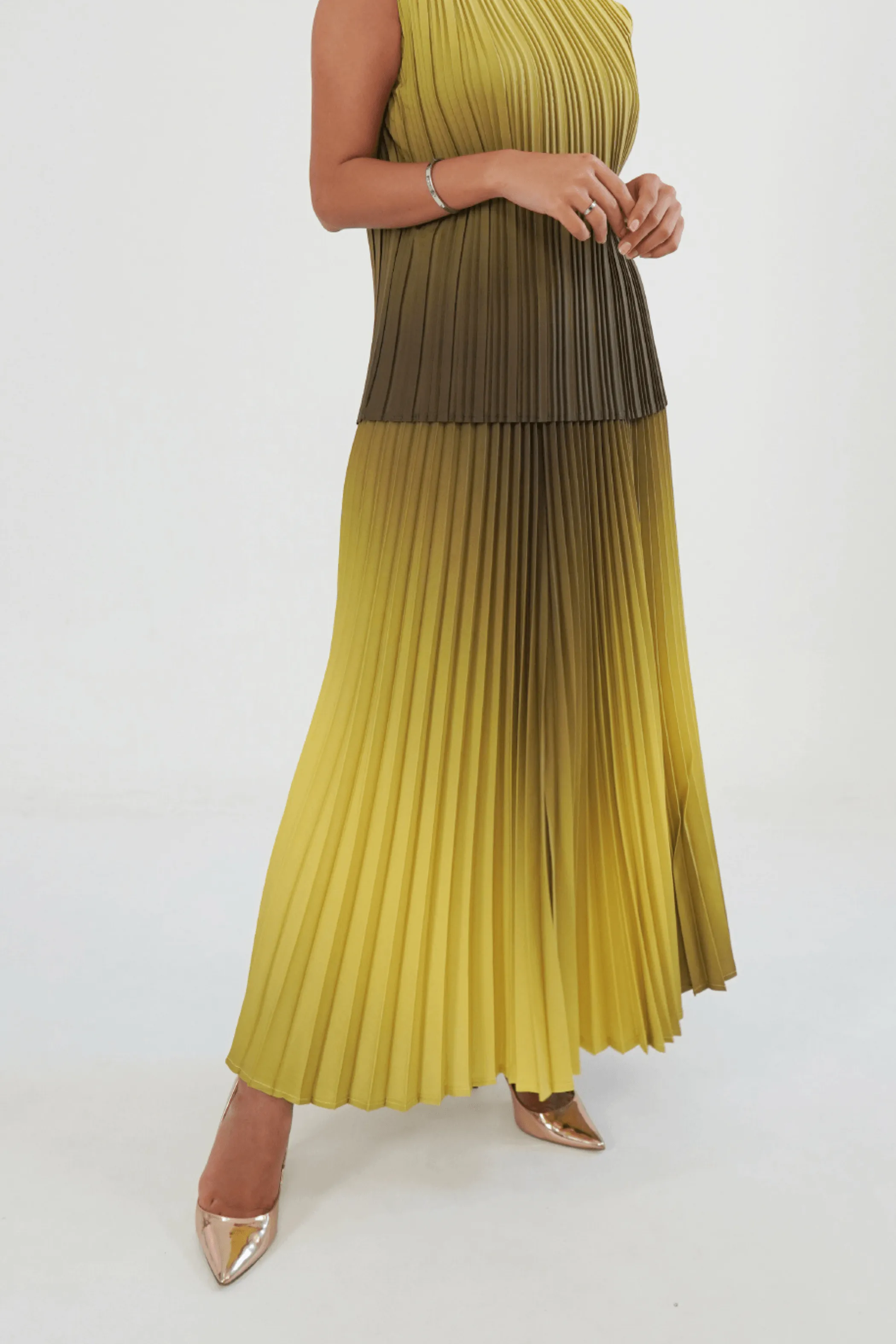 Ombre Palazzo Pleated A-line Skirt