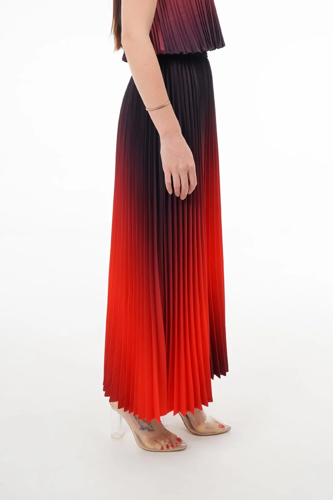 Ombre Palazzo Pleated A-line Skirt