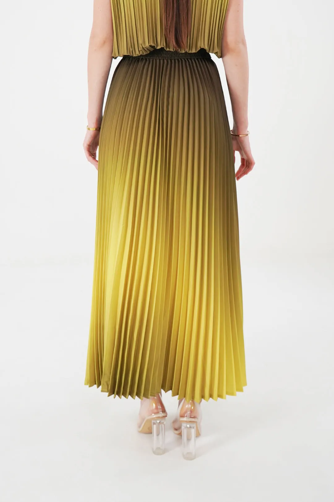 Ombre Palazzo Pleated A-line Skirt