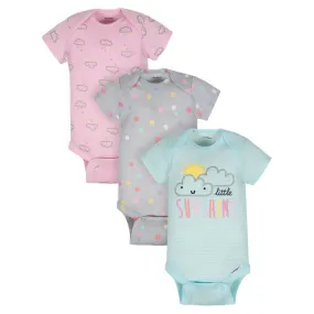 Organic 3-Pack Baby Girls Clouds Short Sleeve Onesies® Bodysuits