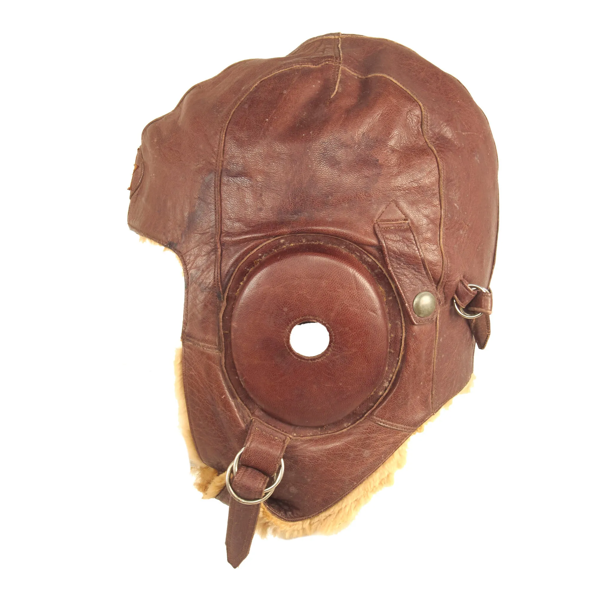 Original Japanese WWII Imperial Japanese Army Air Service Fur Lined Leather Flight Helmet - dated 1944