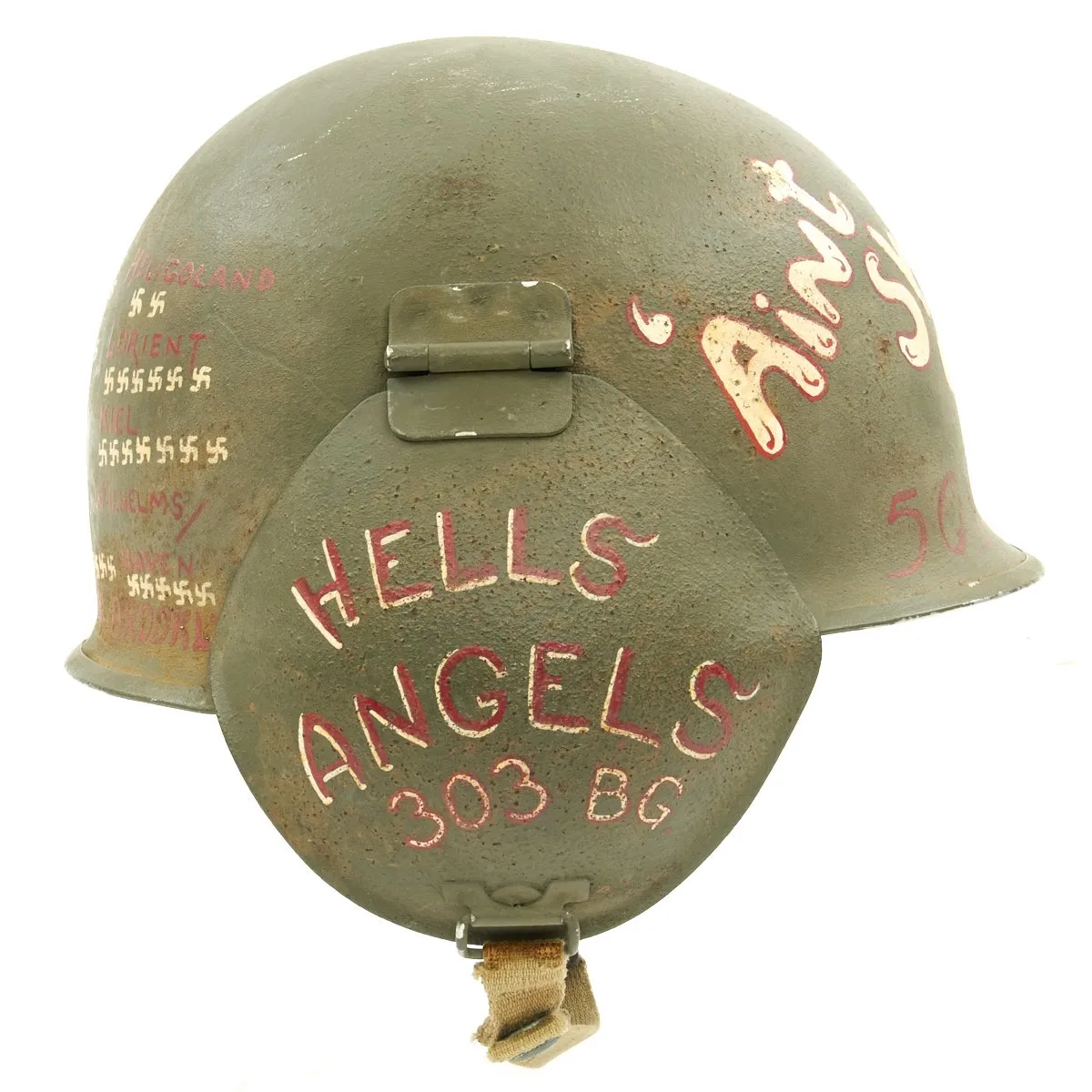 Original U.S. WWII 303rd Bomb Group B-17 Ain't She Sweet Crew Painted M3 Steel FLAK Helmet