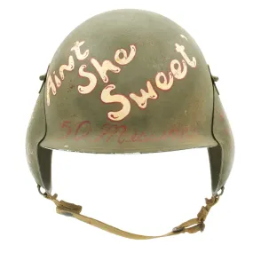 Original U.S. WWII 303rd Bomb Group B-17 Ain't She Sweet Crew Painted M3 Steel FLAK Helmet