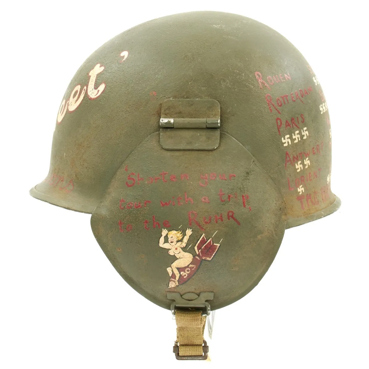 Original U.S. WWII 303rd Bomb Group B-17 Ain't She Sweet Crew Painted M3 Steel FLAK Helmet