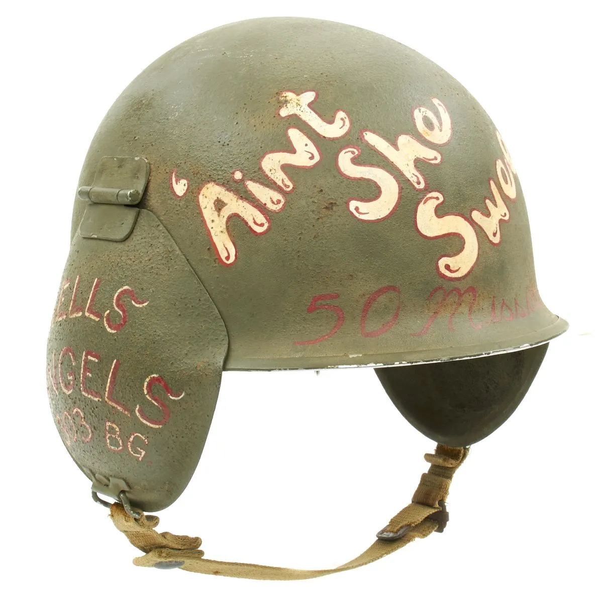 Original U.S. WWII 303rd Bomb Group B-17 Ain't She Sweet Crew Painted M3 Steel FLAK Helmet