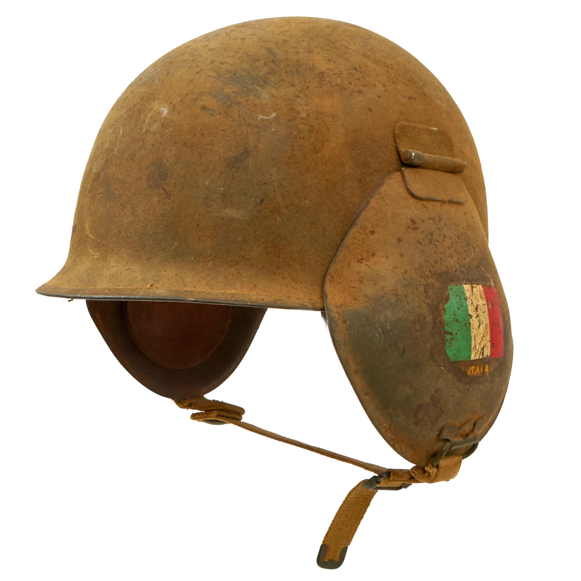 Original U.S. WWII USAAF Bomber Crew M3 Steel FLAK Helmet with Italy Decals