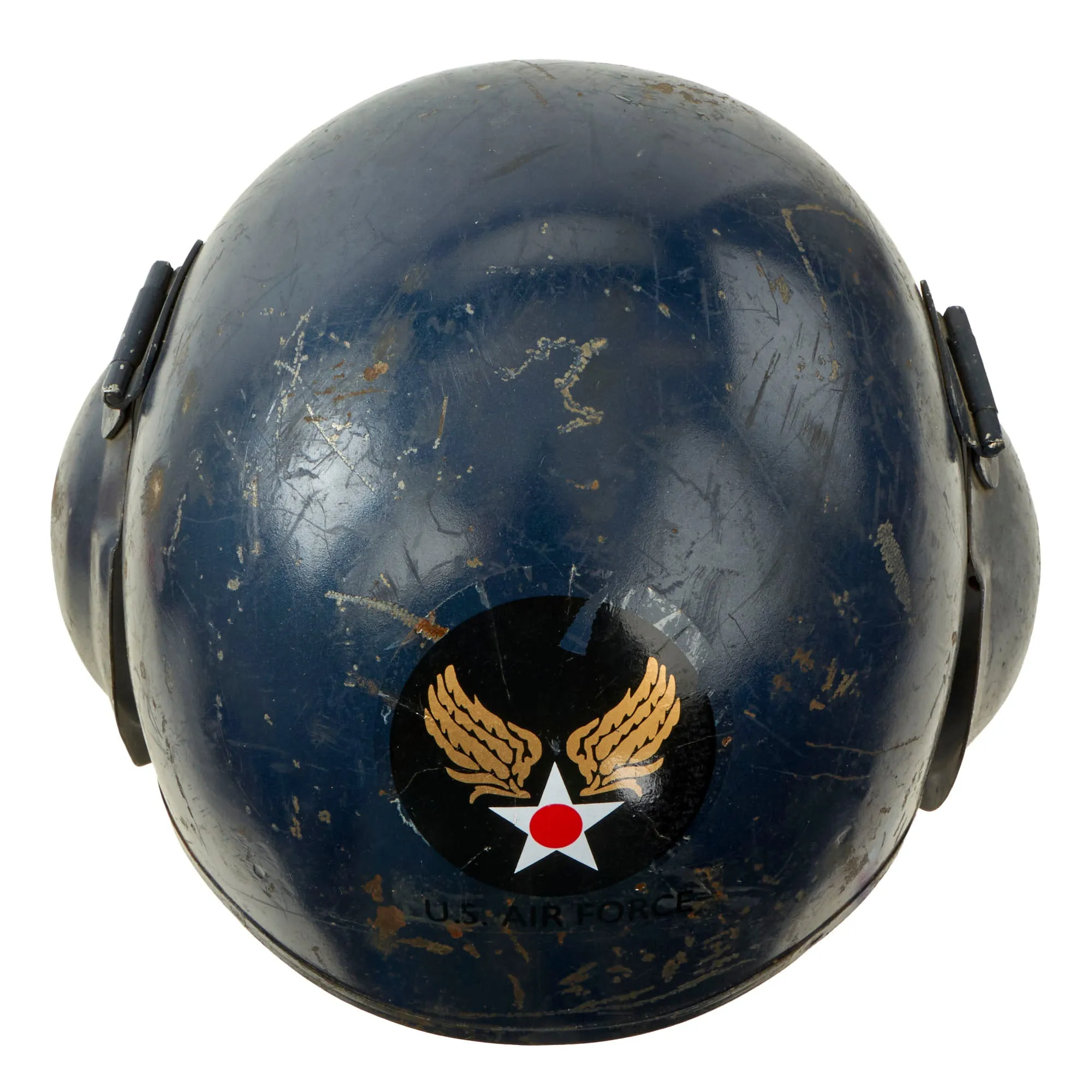 Original U.S. WWII USAAF Bomber Crew M5 Steel FLAK Helmet Repainted Blue with Air Force Insignia